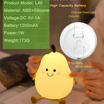 HAPPYBAG Cute Silicone Night Light for Kids,Dimmable Nursery Pear Lamps,Kawaii Room Decor Fruit Night Light Bedside Lamp for Baby and Toddler