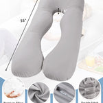 Meiz Pregnancy Pillow, Cooling Silky Pregnancy Pillows for Sleeping, Maternity Body Pillow for Pregnant Woman with Cooling Silk Jersey Cover, Light Grey