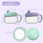 BeneLabel 2 Pack 12.3 Oz Snack Cups for Toddlers Spill Proof Food Grade Tritan Baby Snack Container with Cute Frog Lid and Handle PVC Free Kids Snack Catcher Fit for On-the-Go (Green & Purple)