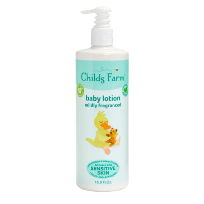 Childs Farm baby lotion bottle with duck illustration on a white background