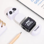 4 Pcs Cute Pencil Sharpener & Eraser 2-in-1 Cartoon Panda Pencil Sharpener Small Manual Sharpeners Kawaii Plastic Sharpeners School Office Supplies Sharpener for Girls Women (Panda)