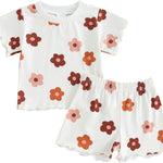 fhutpw Toddler Baby Girls Summer Outfits Daisy Ruffle Short Sleeve T-Shirts Tops Floral Shorts 2Pcs Clothes Set 6M-4T