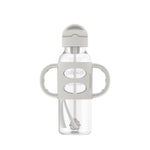 Dr. Brown's Milestones Narrow Sippy Straw Bottle, Spill-Proof with 100% Silicone Handles and Weighted Straw, 8 oz/250 mL, Gray & Blue, 6m+