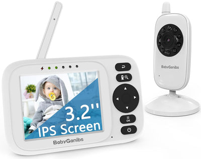 Baby monitor with screen displaying a baby and camera on a white background