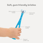 Frida Baby Triple-Angle Toothhugger Training Toddler Toothbrush, Easter Basket Stuffer for Kids, Toddler Toothbrush 2+, Soft Bristles, Suction Cups, Three Sided, Cleans All Sides at Once, Blue
