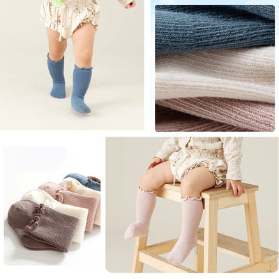 WATOCHE Baby Girl Knee High Socks Toddler Girl Ruffle Long Socks 5 Pairs