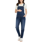 Motherhood Maternity Women's Relaxed Fit Straight Leg Denim Pregnancy Overalls with Adjustable Straps and Pockets, Skoll Wash, Small