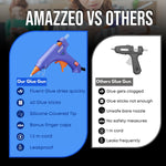 Amazzeo Mini Hot Glue Gun and Sticks Set 40pcs with 5 Fingers Safety Caps - Kids & Home Use Gun, Pistola De Silicona Caliente School Projects & Quick Repairs Small Glue Gun for Crafts