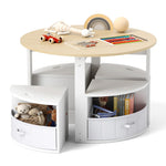 Costzon Kids Table and Chairs, 5 Pieces Wooden Round Children Nesting Desk with 4 Storage Stools & 4 Fabric Drawers for Activity, Play, Art, Read, Craft, Eat, Toddler Table and Chair Set (Beige)