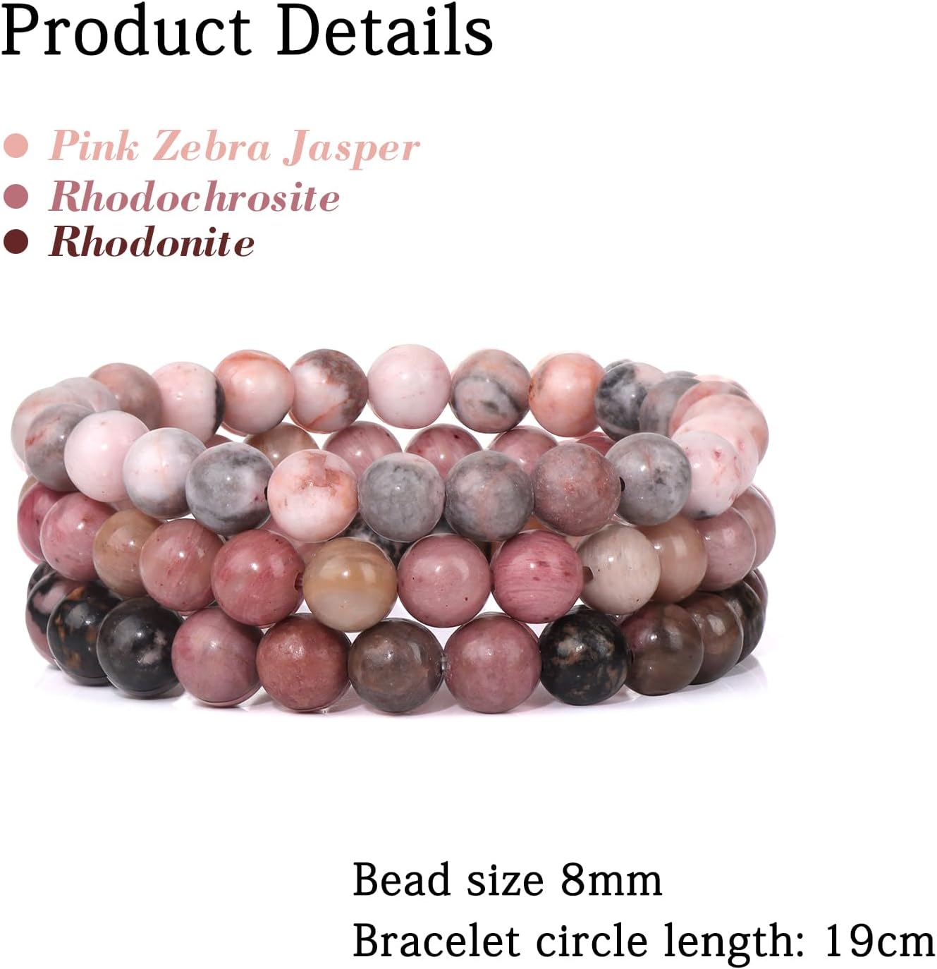 3 PCS Healing Crystal Bracelets for Women 8mm Natural Stone Beaded Stretch Bracelet Amethyst Jewelry Gifts