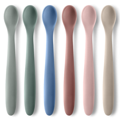 6-Piece Silicone Baby Feeding Spoons for First Stage Infant, Soft-Tip Easy on Gums I Training Spoon Self | Baby Utensils Feeding Supplies, Toddler Spoons Dishwasher Safe & Boil-Proof
