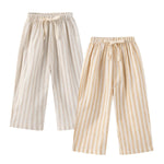 Ashmyova Classic Casual Pants for Boys Thin Cotton Stripe Elastics Waist Spring Summer Trousers Toddler Long Pants 2Pcs Yellow/Khaki Size 3-4 Years