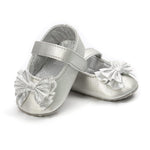 LAFEGEN Baby Girls Mary Jane Flats with Bownot Non Slip Soft Sole PU Leather Newborn Infant Toddler First Walker Cirb Dress Shoes, 0-6 Months Infant, 14 Silver
