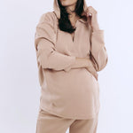 Motherhood Maternity Women's Long Sleeve V-Neck Scuba Pullover Nursing Hoodie, Brush, X-Large