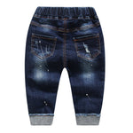 KIDSCOOL SPACE Baby Girl Boy Jeans,Little Kid Elastic Waist Ripped Denim Pants,Blue,6-12 Months