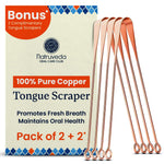 Natruveda Copper Tongue Scraper - Metal Oral Hygiene Tool for Adults & Kids, Reusable Tongue Scraper & Cleaner, Fresher Breath & Debris Removal, Travel-Friendly, USA-Based Seller - 4 PACK