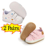 Clowora Baby Boys Girls Shoes Non-Slip Rubber Sole Sneakers Infant First Walking Toddler Crib Shoes Newborn Loafers Flats. (11/2 Pairs_Multi Color+Pink Heart,12-18 Months)