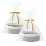 Gift Basket with Gift Bag and Ribbons,Small Rope Woven Shelf Storage,Baskets for Gifts Empty,Birthday,Shower,Decorative Organizer Box for Cat Dog Pet with Handles(White)