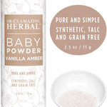 Baby Powder Talc-Free, Real Vanilla Amber Natural Scent, Cornstarch Free Arrowroot and Clay Based Powder, 2.5 oz