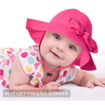 Baby Girl Sun Hat with UPF 50+ Outdoor Adjustable Beach Hat with Wide Brim Bucket Hats (12-24 Months, Rose-red)