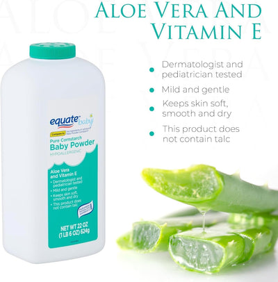 ure Corn Starch Baby Powder Equate. Hypoallergenic Vitamine E & Aloe Vera 22 Ounces/Each - Pack of 2