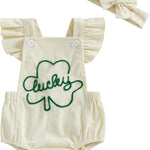 YINGISFITM My First St Patricks Day Baby Girl Outfit Newborn Overalls Lucky Charm Bubble Romper Irish Clover Infant Clothes