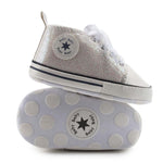 KKIIDDSS Unisex Baby Girls Boys Canvas High-top Shoes, Newborn Infant Anti-Slip Soft Sole Frist Walking Sneakers (B02/Sequin Beige,12-18 Months)