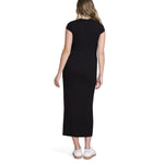 Motherhood Maternity Women's Short Sleeve V-Neck Henley Rib Knit Bodycon Maxi Pregnancy Dress, Black, Small