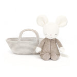 Jellycat Rock-a-Bye Mouse with Basket Stuffed Animal, 8 inches - Mouse Plush Toy - Classic Children's Gift