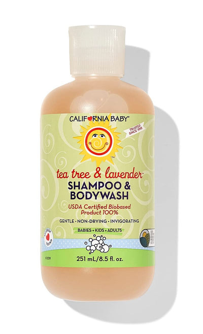 California Baby shampoo and bodywash bottle with label on a white background