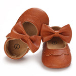 LAFEGEN Baby Girls Mary Jane Flats with Bownot Non Slip Soft Sole PU Leather Newborn Infant Toddler First Walker Cirb Dress Shoes, 6-12 Months Infant, 07 Brown