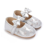 LAFEGEN Baby Girls Mary Jane Flats with Bownot Non Slip Soft Sole PU Leather Newborn Infant Toddler First Walker Cirb Dress Shoes(12-18 Months Toddler 16 Silver)