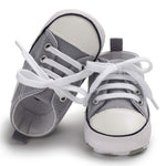 KKIIDDSS Unisex Baby Girls Boys Canvas High-top Shoes, Newborn Infant Anti-Slip Soft Sole Frist Walking Sneakers (A03/Grey,0-6 Months