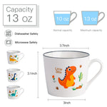 CHILDIKE Dinosaur Mugs Set of 4 with 4 Different Dino Cup for Kid 13 oz, Cut Cartoon Porcelain Mugs for Breakfast Christmas Gifts for Kids, Dishwasher and Microwave Safe