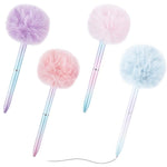 4 Pieces Pompom Ballpoint Pen, Cute Pen Fluffy Ball Pens Color Gradient Pen Office School Accessory Gift for Kids Girls, Yellow, Blue, Purple, Pink