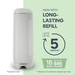 Diaper Genie Signature Pail (Grey) Includes 1 Easy Roll Refill with 18 Bags | Holds Up to 846 Newborn-Sized Diapers Per Refill
