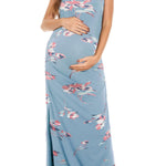 Smallshow Women's Split Long Maternity Dress Sleeveness Ruched Pregnancy Clothes Large Floral Blue