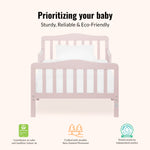 Dream On Me Classic Design Toddler Bed in Pink, Low-to-Floor Wooden Bed with Safety Rails, GREENGUARD Gold & BSA Certified, Non-Toxic Finish