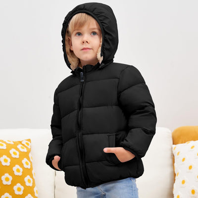ANHDM Baby Boys Girls Thicken Winter Coat Toddler Fleece Warm Hooded Jacket Clothes, Black, 12-18 Months