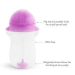 Munchkin Any Angle Weighted Toddler Straw Cups with Click Lock Lid, 10 Ounce, 2 Pack, Pink/Purple