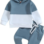 Thorn Tree Infant Baby Boys Pants Set Hooded Solid Sweatshirt Top Pocket Elastic Waist Pants 2Pcs Outfits Fall Winter Suit
