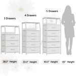 Furnulem White Nightstand with 3 Drawers and 2-Tier Shelf, Small Night Stand End Table Side Furniture, Fabric Storage Organizer for Bedroom, Closet, Hallway, Nursery, Sturdy Steel Frame, Wood Top