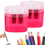 Pencil Sharpeners, Handheld Pencil Pharpener with Lid, 2 Holes Mini Compact Colored Pencil Sharpener Manual for Classroom, Back to School, Home & Office, Sacapuntas de lapiz (Pink 2PCS)