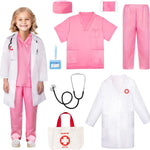 Meland Doctor Costume for Girls - Kids Scrubs with Lab Coat & Carry Bag, Doctor Dress Up for Halloween, Career Day Role Play
