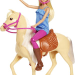 Barbie Playet with Blonde Fashion Doll in Riding Outfit & Light Brown Horse with Saddle, Bridle & Reins