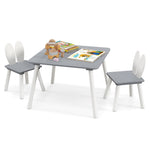 Costzon Kids Table and Chair Set, 3 Pieces Wooden Activity Table & 2 Rabbit Shaped Chairs with Solid Wood Legs, Space-Saving Design, Toddler Table and Chairs for Children Playroom Kindergarten (Gray)