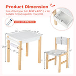 Costzon Kids Table and Chair Set, Toddler Art Table with Paper Roll, Drawer, 2 Marker Pens, Wooden Activity Table, Suitable for Playroom, Nursery, Gift for Boys Girls