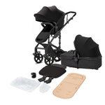 2 in 1 Baby Stroller with Bassinet, Reversible Convertible Infant Bassinet Stroller of One-Click Folding, Newborn Travel Strollers Toddler Standard Pram Carriage Lightweight (Black)