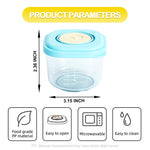 Product parameters of a container with a blue lid on a white background