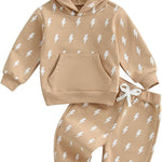 Thorn Tree Infant Baby Boys Pants Set Hooded Solid Sweatshirt Top Pocket Elastic Waist Pants 2Pcs Outfits Fall Winter Suit